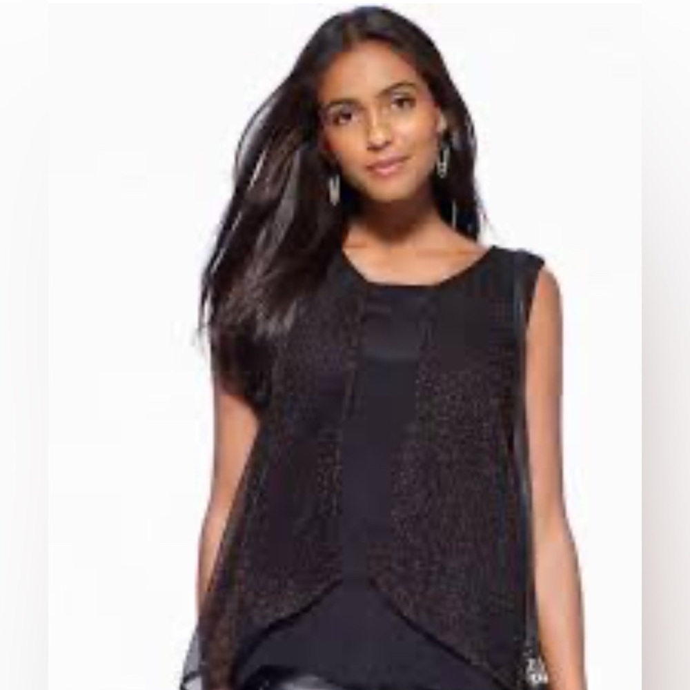 Cache Gold Metallic Knit Overlay Black Tank Top Sz XS - NWT - RETAIL $98